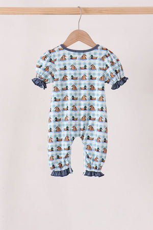 Blue mallard duck embroidery ruffle romper