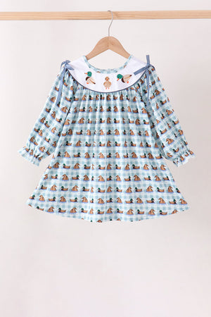Blue mallard duck embroidery dress