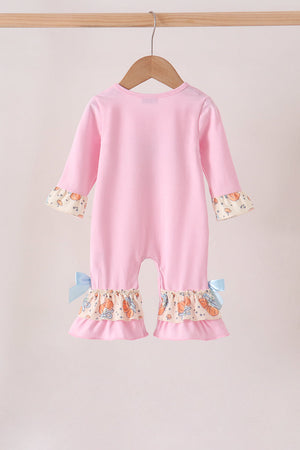 Pink bow pumpkin ruffle romper