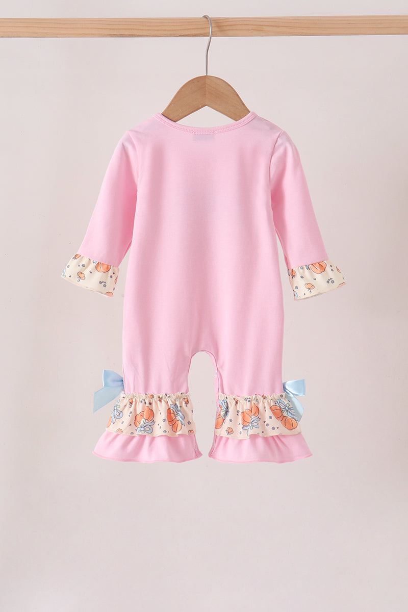 Pink bow pumpkin ruffle romper