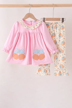 Pink bow pumpkin ruffle pants set