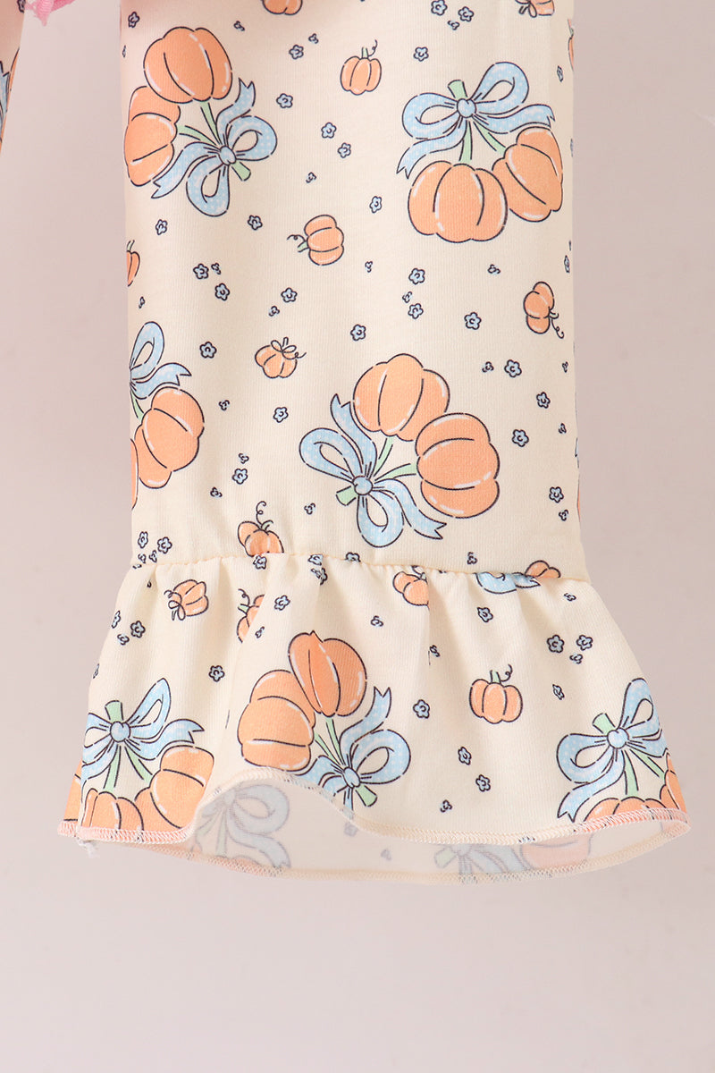 Pink bow pumpkin ruffle pants set