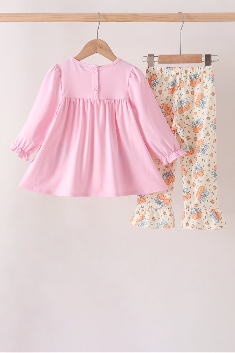 Pink bow pumpkin ruffle pants set