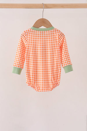 Orange pumpkin embroidery gingham bubble