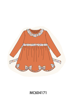 Orange Floral Bow Ruffle dress