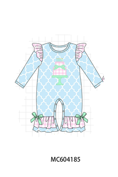 Blue birthday cake appilque ruffle romper