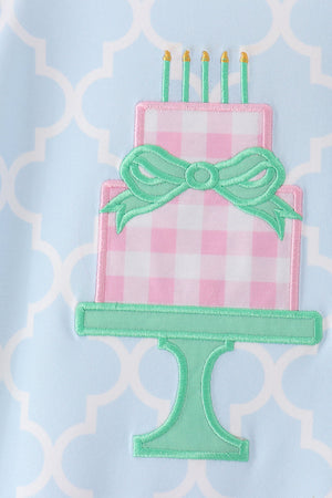 Blue birthday cake appilque ruffle romper