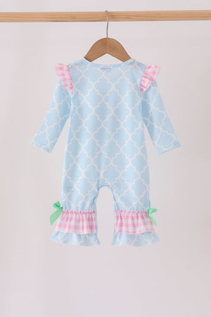 Blue birthday cake appilque ruffle romper
