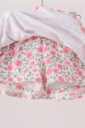 Pink floral print skorts set