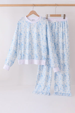 Blue floral print mom&me pants set