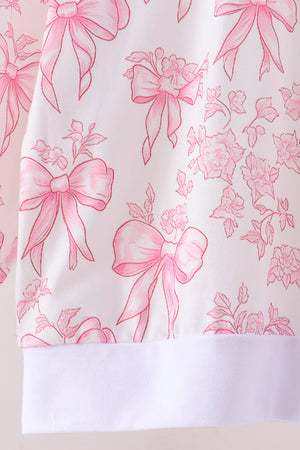 Pink bow floral print mom&me pants set