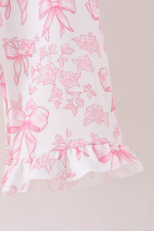 Pink bow floral print mom&me pants set