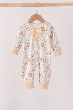 Khaki farm checkered romper