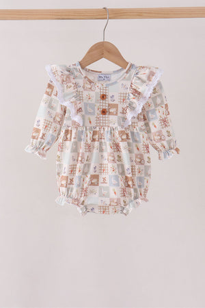Khaki farm checkered ruffle bubble
