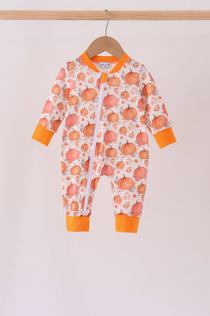 Orange Pumpkin Print Romper