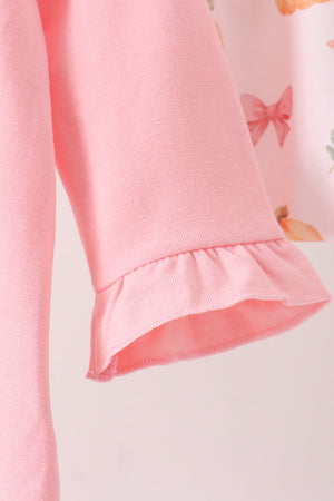 Pink pumpkin bow embroidery ruffle bloomer set