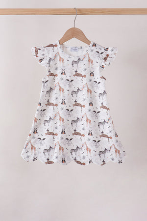 Brown zoo animal ruffle dress