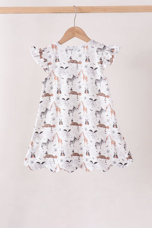 Brown zoo animal ruffle dress