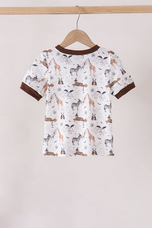Brown zoo animal pocket top