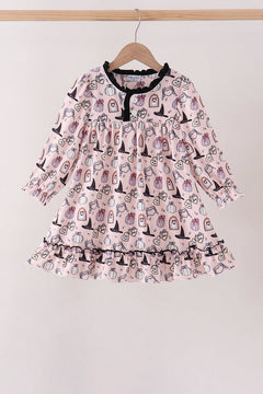 Pink Spooky print ruffle dress