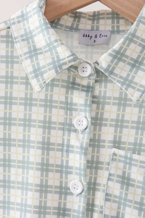 Sage plaid pocket button down shirt