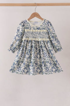 Vintage Floral Smocked Ruffle Dress