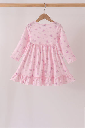 Pink floral bow ruffle dress