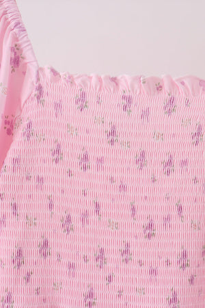 Pink Floral Bow Smocked mom dress