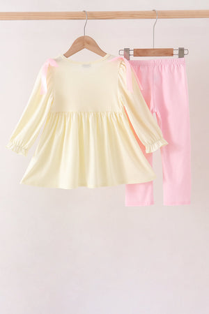 Cream smocked bow pants set