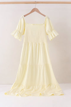 Cream smocked mom tiered dress