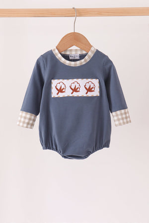 Teal cotton embroidery gingham bubble
