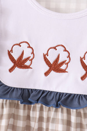 Teal cotton embroidery gingham ruffle pants set