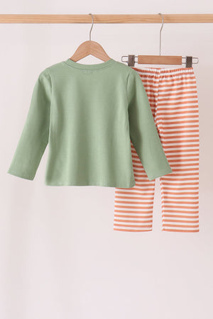 Sage Reindeer Applique Stripe Pants Set