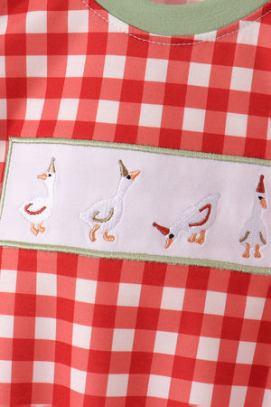 Red goose embroidery gingham bubble
