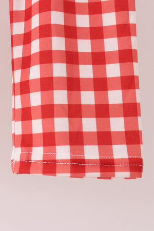 Goose embroidery ruffle gingham pants set