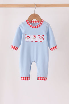 Blue Santa Claus Embroidery Romper