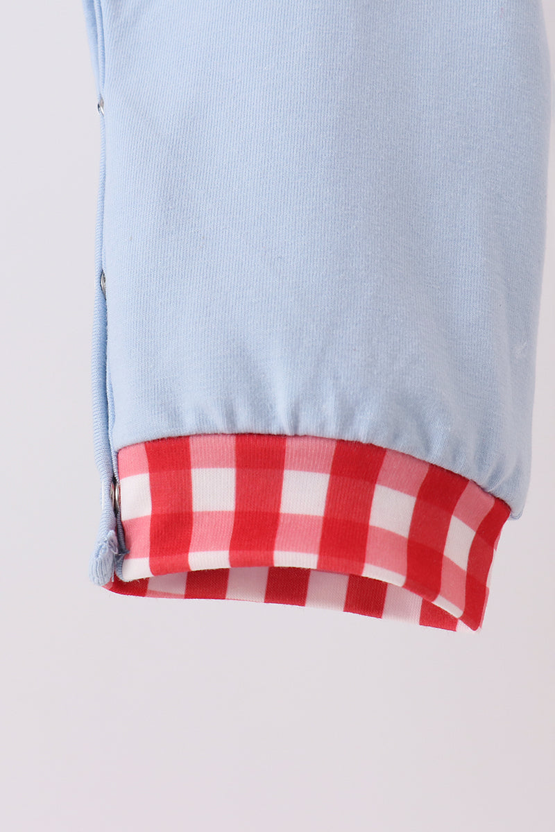 Blue Santa Claus Embroidery Romper
