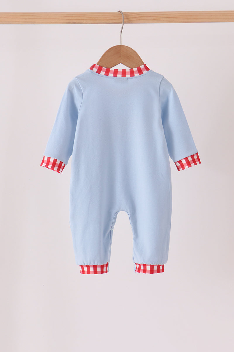 Blue Santa Claus Embroidery Romper