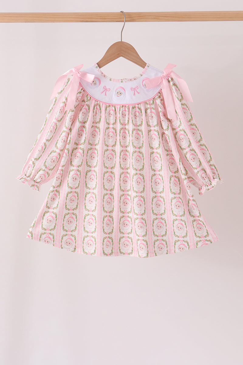 Pink Santa Bow Embroidery Dress