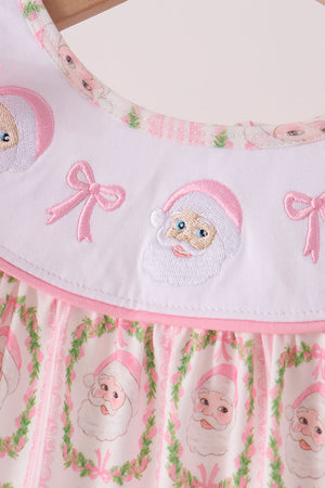 Pink Santa Bow Embroidery Dress