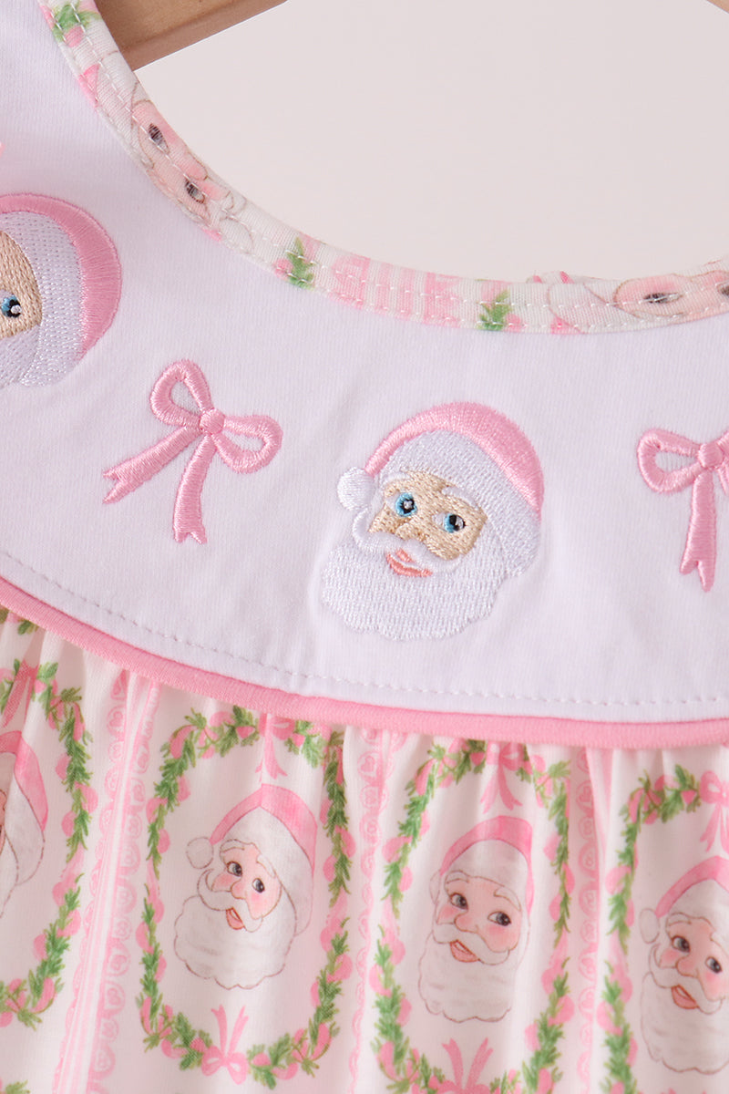 Pink Santa Bow Embroidery Dress