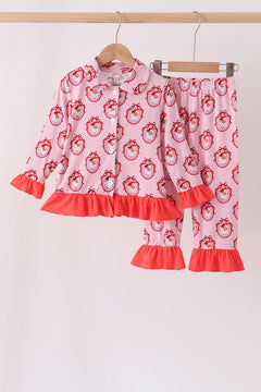 Pink santa claus bamboo ruffle pajama set
