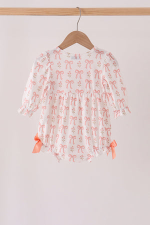 Pink bow embroidery ruffle bubble