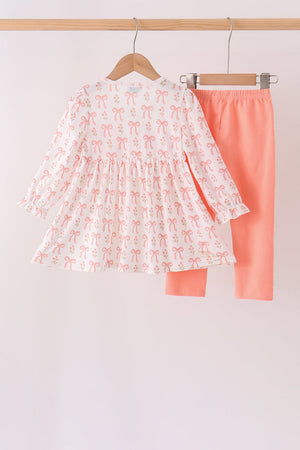 Pink bow embroidery ruffle pants set