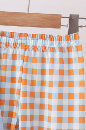 Blue Turkey Applique Gingham Pants Set