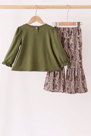 Forest camouflage turkey applique ruffle pants set