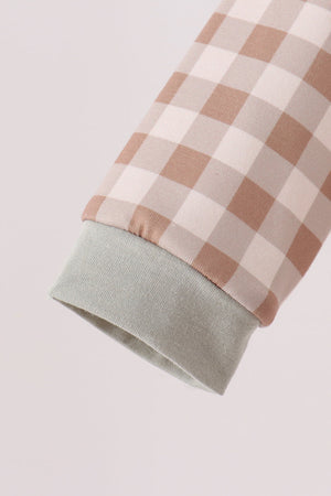 Brown turkey embroidery gingham romper