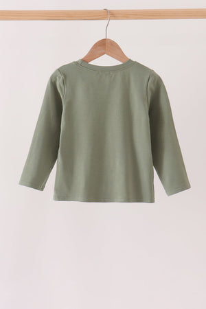 Green goose pumpkin embroidery top