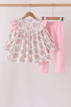 Pink horse ruffle pants set