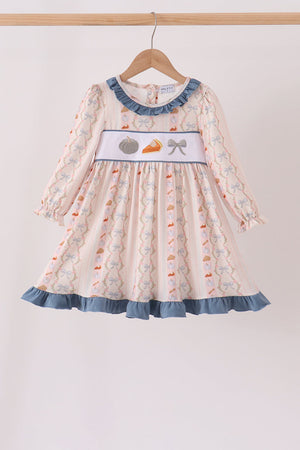 Pumpkin Pie Bow Embroidery Ruffle Dress